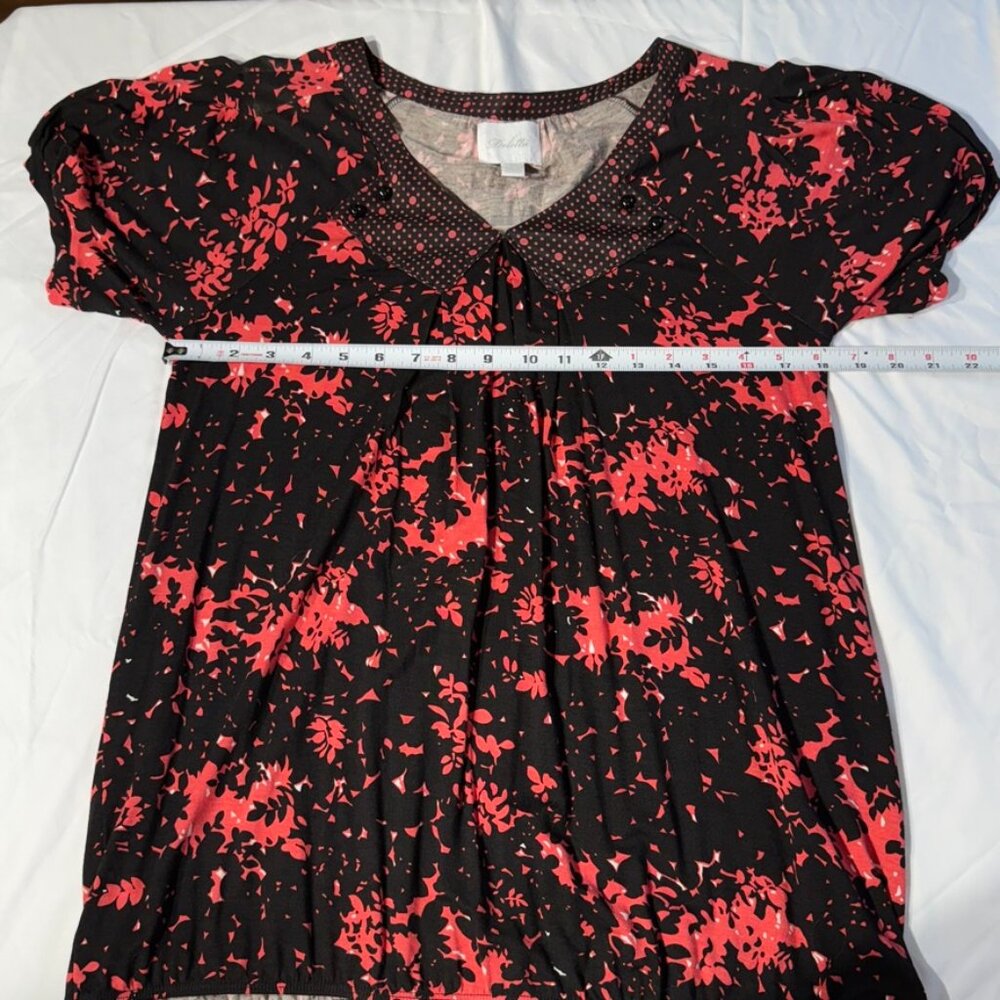 Anthropologie Deletta Black Pink Short Sleeve Size L NWT - Picture 4 of 8